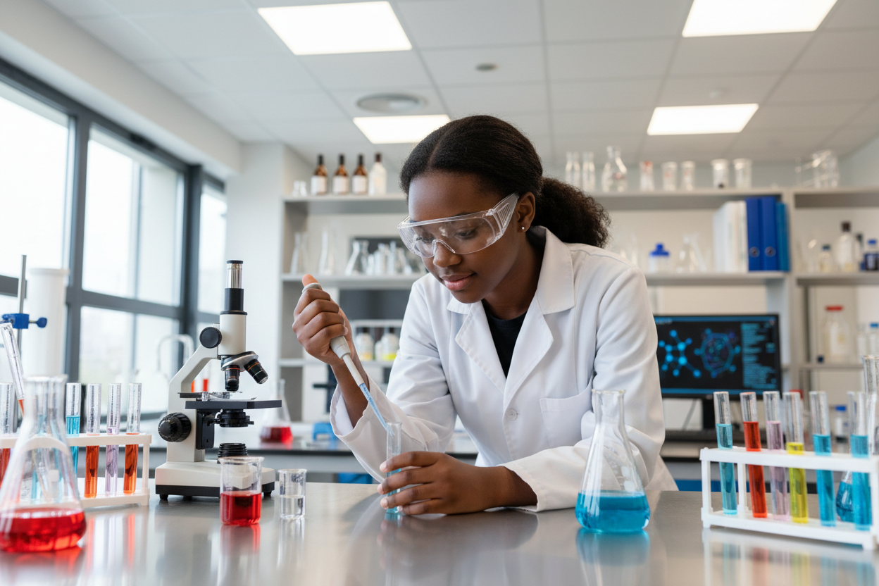 black teenage girl researcher in a lab